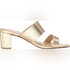 NEW Metallic gold block heeled brand new never worn women’s  sandals.